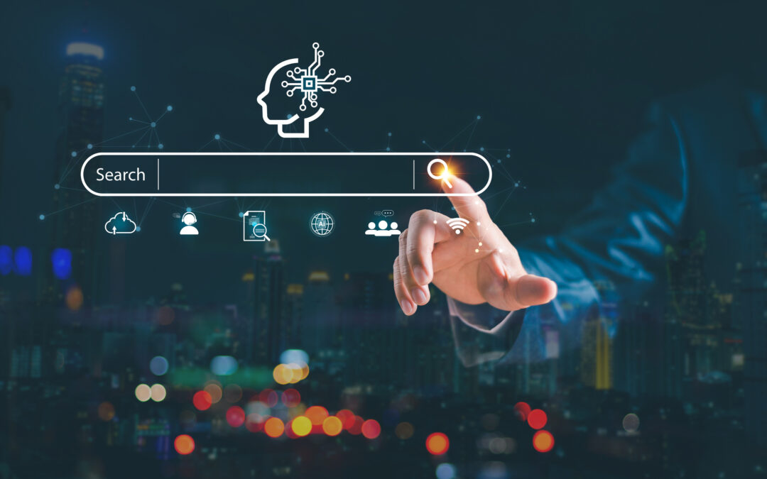 SEO Search Engine Optimization concept. Businessman touch AI, SEO icon on websites to rank search engines or SEO.